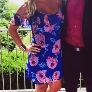 Off the shoulder blue/pink floral dress